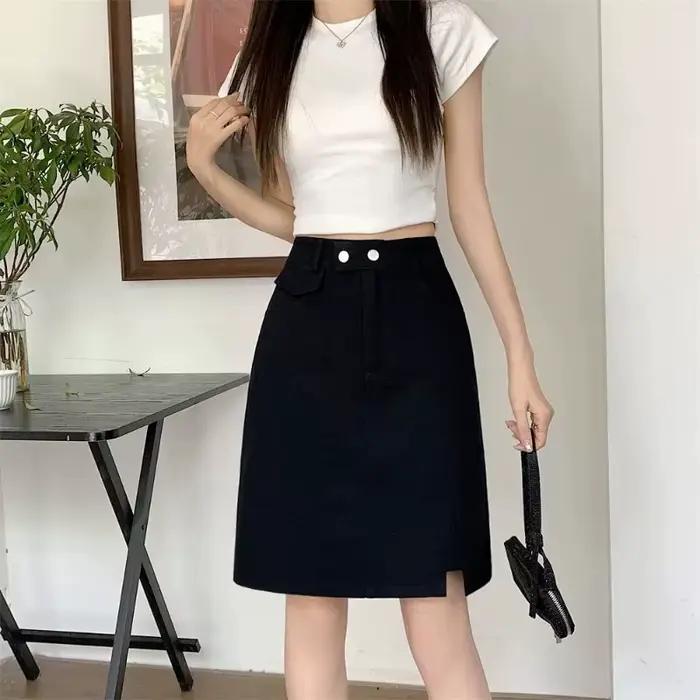 Jupe en jean polyester pour femme, coupe trapèze, taille haute, mi-longue, plage, streetwear, printemps été 2026