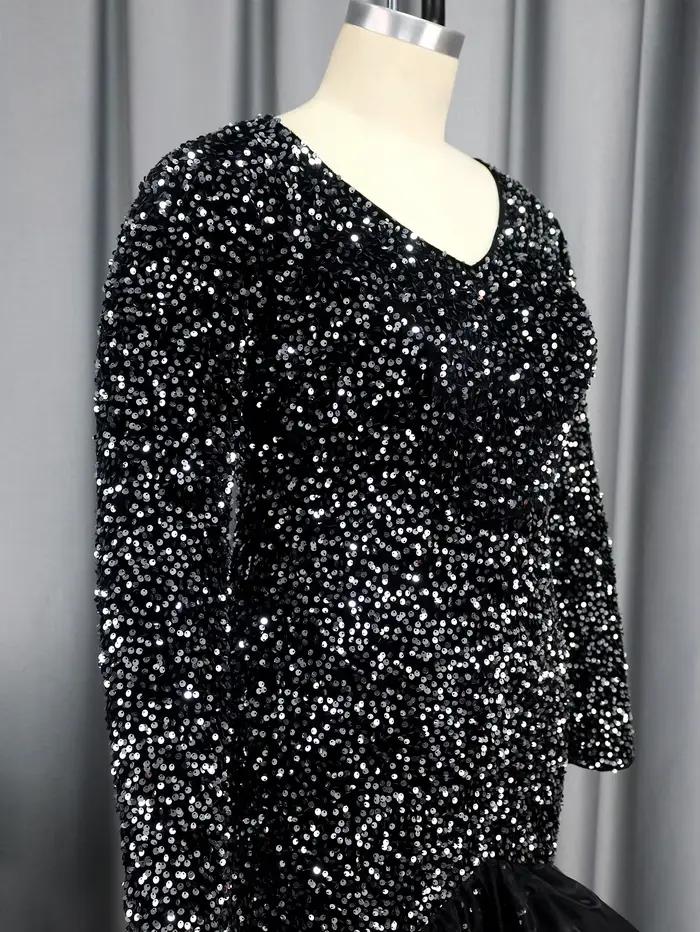 Robe sirène à paillettes pour femmes grandes tailles soiree formelle soirée晚会女士长裙礼服连衣裙夜店派对晚礼服高弹力亮片喇叭裙