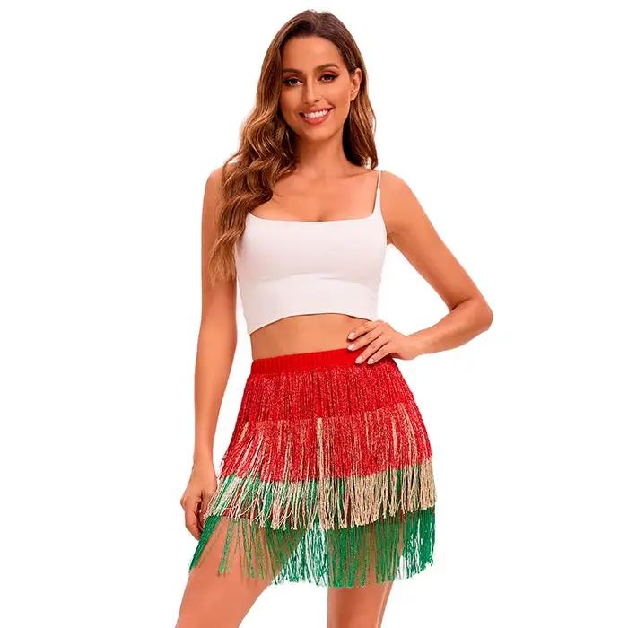 Mini-jupe bohème colorée à franges pour femmes adultes