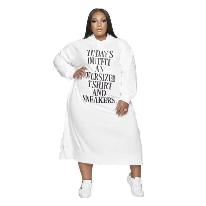 Grande Taille Robe L-5xl Femmes Hoodies Lettre Imprimer adt Casual Robe Poches Vêtements D'hiver Maxi Robes En Gros Dropshipping