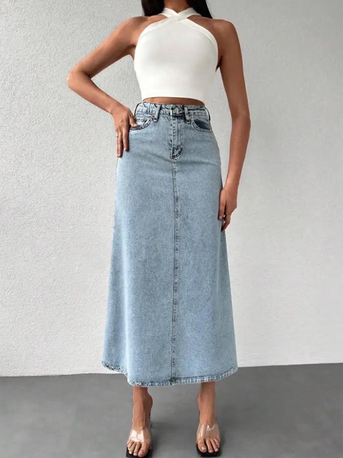 Jupe midi en jean mi-longue pour femme