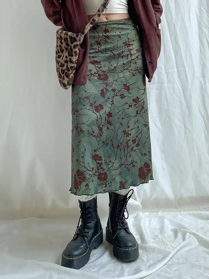 Jupe longue vintage à imprimé floral pour femmes