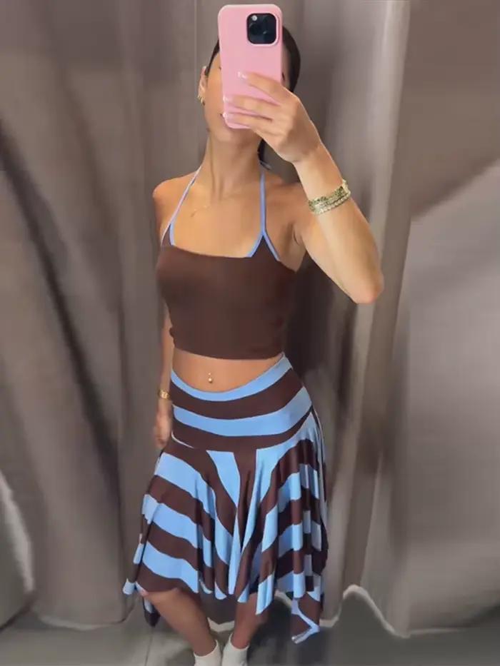 Jupe midi asymétrique rayée pour femme