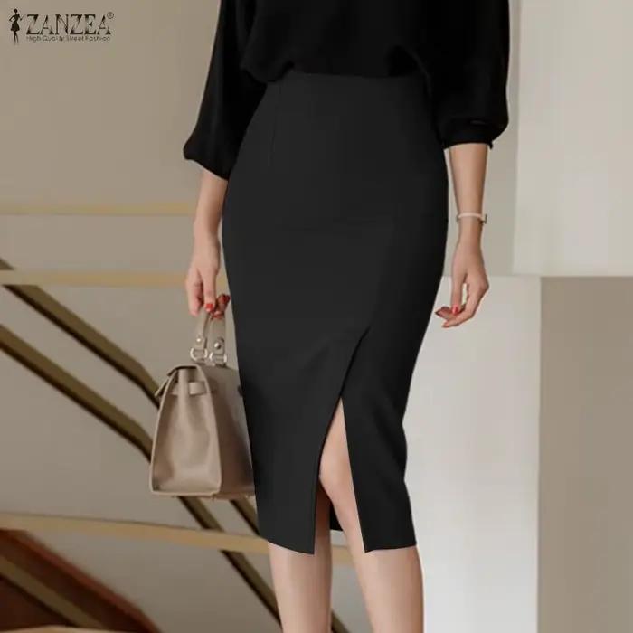 Jupe crayon mi-longue taille haute pour femme ZANZEA