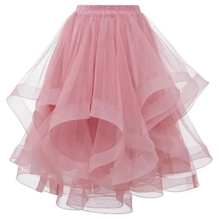 Mode Tulle jupe printemps été femmes irrégulière mi-longue maille a-ligne
