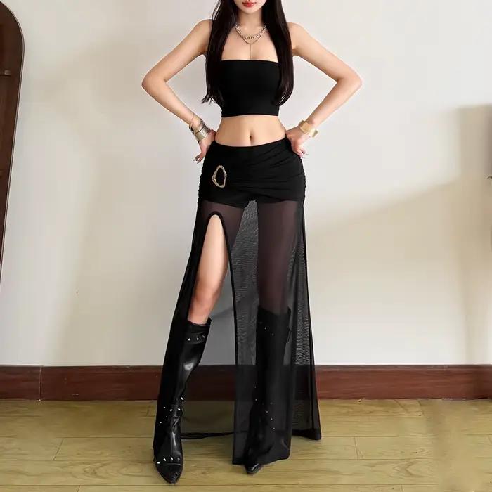 Jupe longue transparente tendance Y2K Grunge