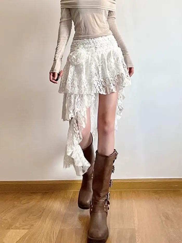 Zoki-Jupe en dentelle douce bohème pour femme