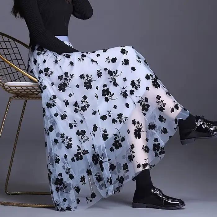 Femmes coréennes jupe en Tulle mode été crochet Floral