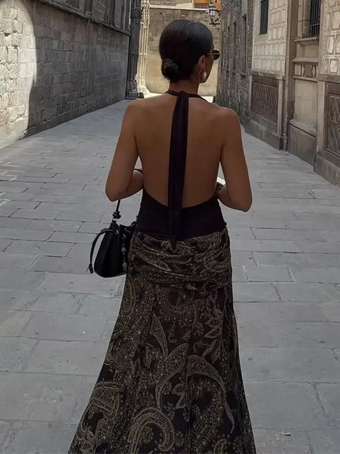 Charmante imprimé mince femmes jupe longue taille haute hanche paquet longueur au sol grandes jupes bohème à la mode dame Streetwear nouveau