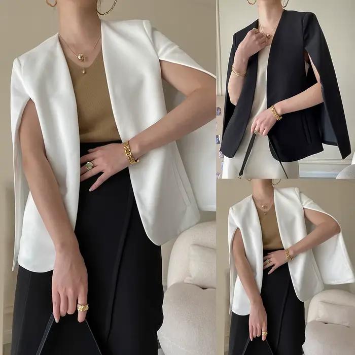 Veste de bureau fendue à manches longues pour femmes, vestes de tempérament d'automne, monochromatique, affaires, travail, dames, mode