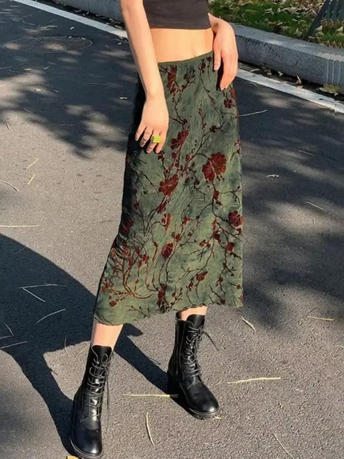 Jupe longue vintage à imprimé floral pour femmes