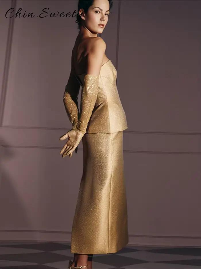 Ensemble jupe longue sans bretelles élégante pour femmes, polyester, haut tubulaire, jupe droite, occassions formelles et printemps été