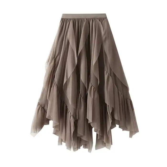 Jupe longue en tulle froncé pour femme