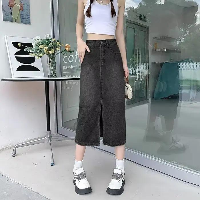 Vintage Denim enveloppé jupes de hanche pour les femmes 2025 été décontracté