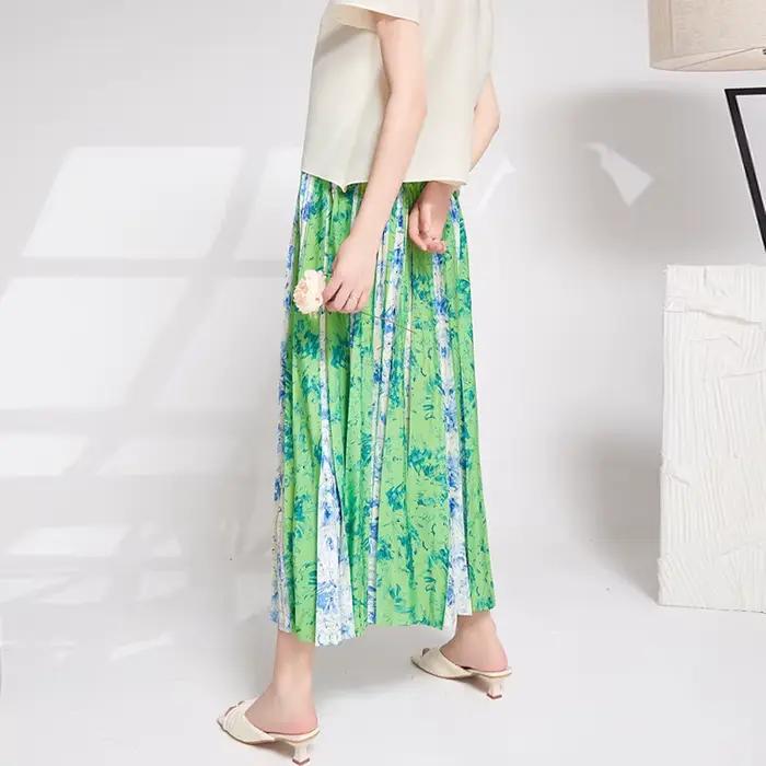 Miyake Organza jupe femme demi-jupe 2025 été nouveau sens senior plissé imprimé taille élastique a-ligne