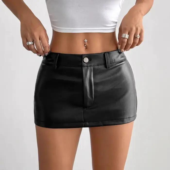 Jupe courte en cuir PU noir pour femme