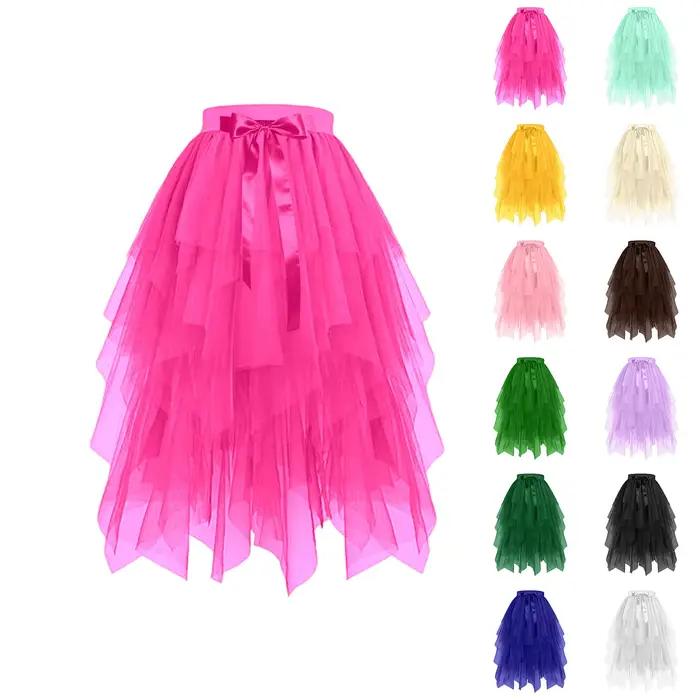 Jupe pour femmes taille haute évasée style féerique à superpositions élégantes douces en gaze longueur genou pour festival de musique automne noël occasions spéciales