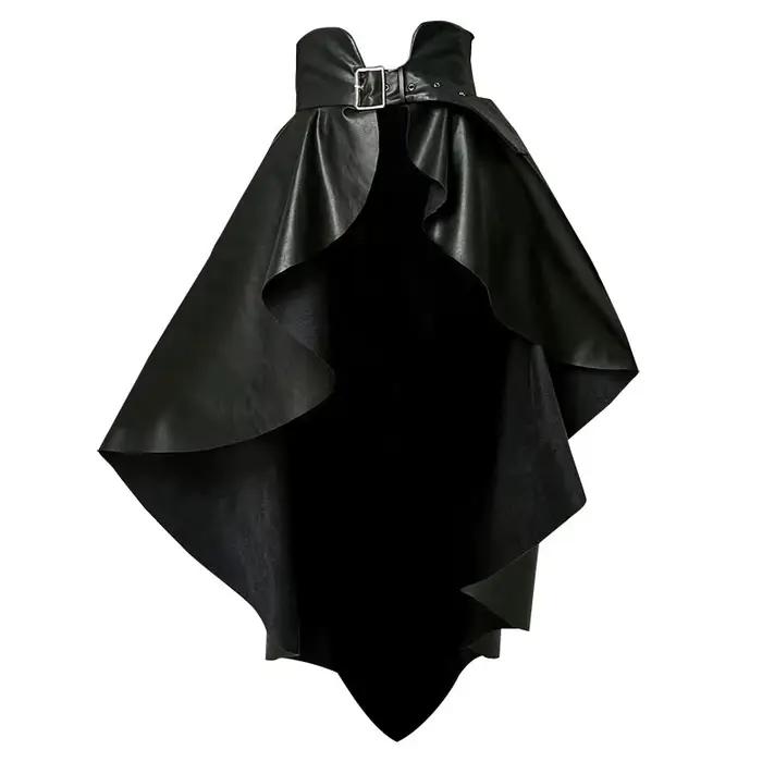 Getspring-Jupe en cuir PU taille haute pour femme