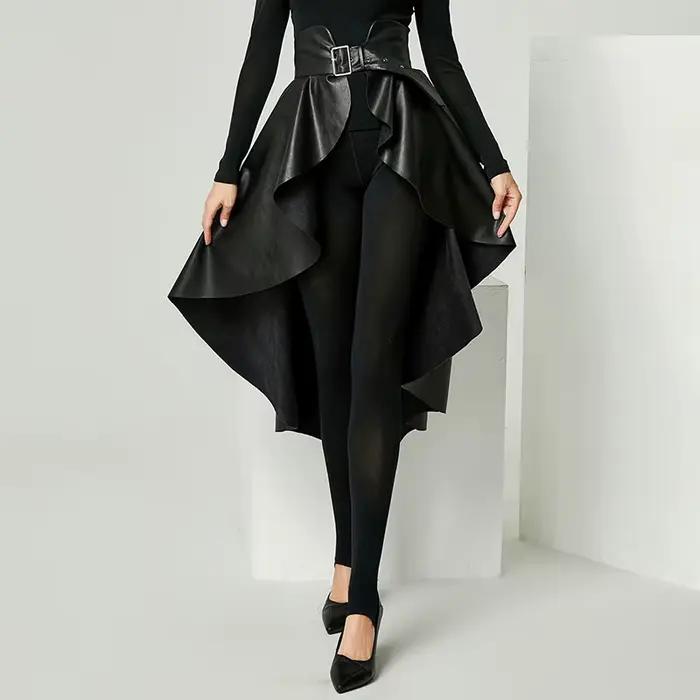 Getspring-Jupe en cuir PU taille haute pour femme