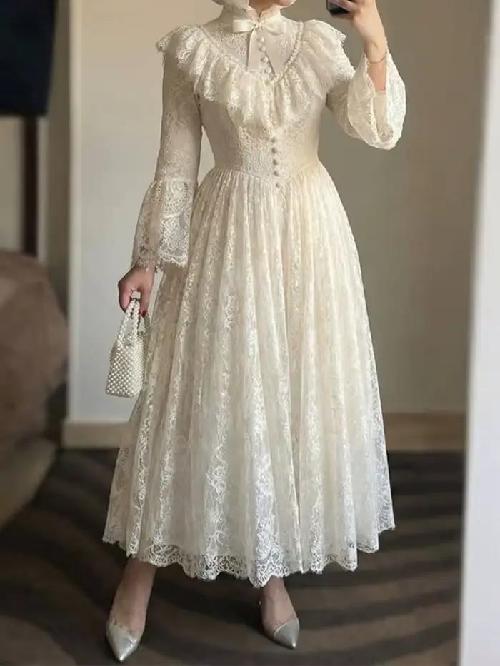 Robe longue en dentelle DEAT pour femme 2026