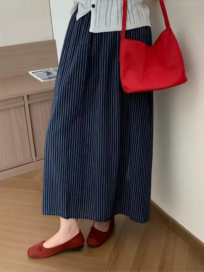 Jupe rayée Aoaiiys en polyester et coton, style vintage, ligne A, taille haute, pour femmes, nouvelles collections d'été ```