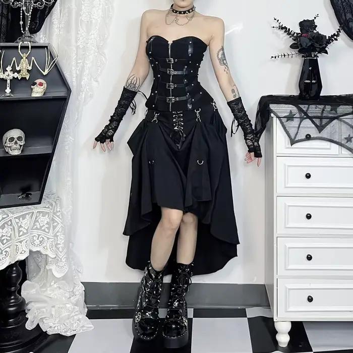 Jupe gothique féminine style Harajuku Emo Alternative Grunge taille haute ajustée polyester rivets pour femmes toutes saisons occassions spéciales