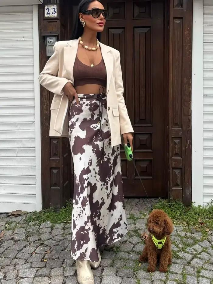 Jupe en Satin imprimé Animal pour femmes
