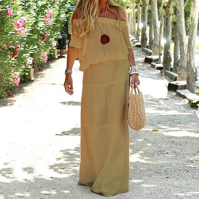 Robe bohème blanche chic et élégante col en V à lacets cover-up pour femmes maxi vêtements de plage vacances été 2023