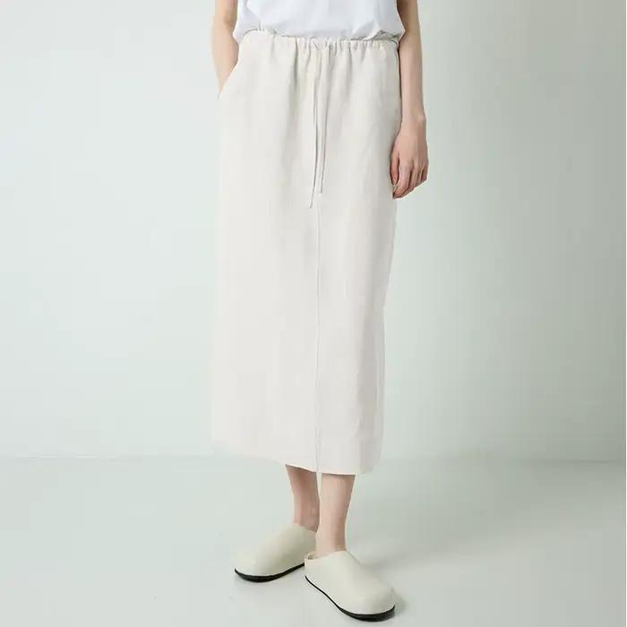 100% lin jupes droites en vrac femmes été taille haute élastique Simple décontracté fendu moitié ample mode Streetwear jupe blanche