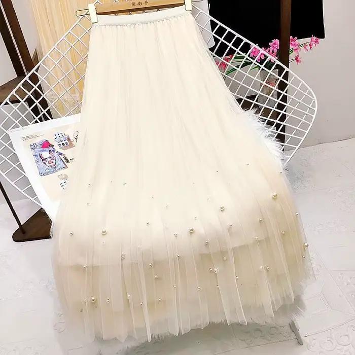 Jupe Midi Plissée en Maille pour Femme