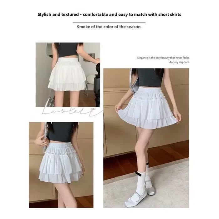 Jupe courte bouffante blanche style ballet pour femme, nouvelle collection été 2026, jupe mi-longue taille haute coupe trapèze ajustée, style 'Sweet Cake'