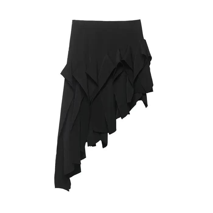Jupe asymétrique mi-taille unie en polyester pour femmes style décontracté confortable pour toutes les saisons occasions quotidiennes et spéciales