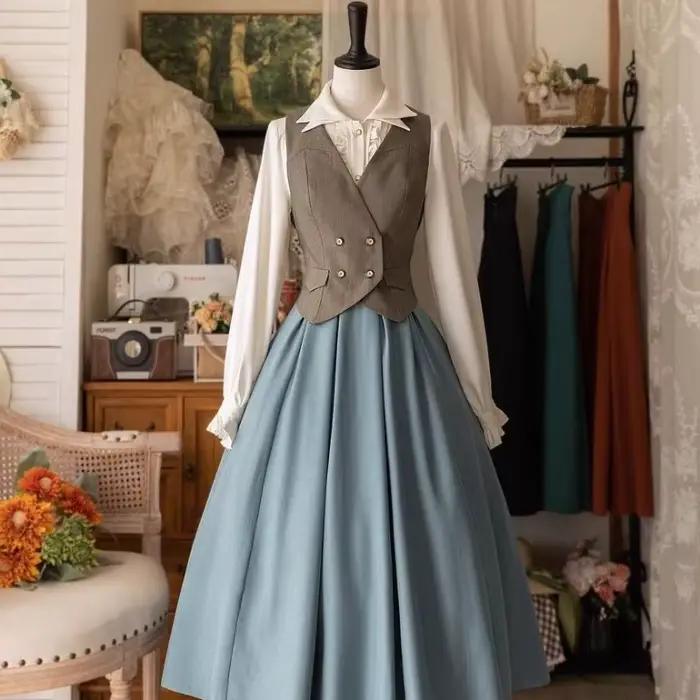 Jupe mi-longue Vintage victorienne Lolita pour femmes