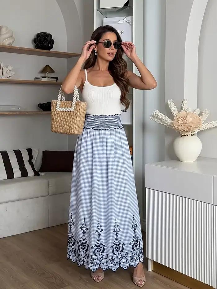 Jupe élégante bleue à carreaux pour femme