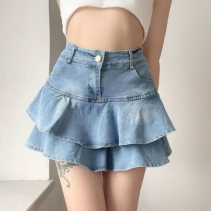 Jupes en jean à volants pour femmes