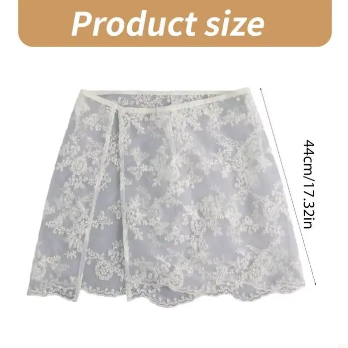 E56A Femmes coréennes à broderie fleur en dentelle courte jupe tablier