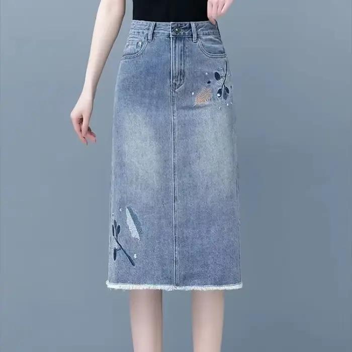 Jupes en jean femme taille haute bleu jupe