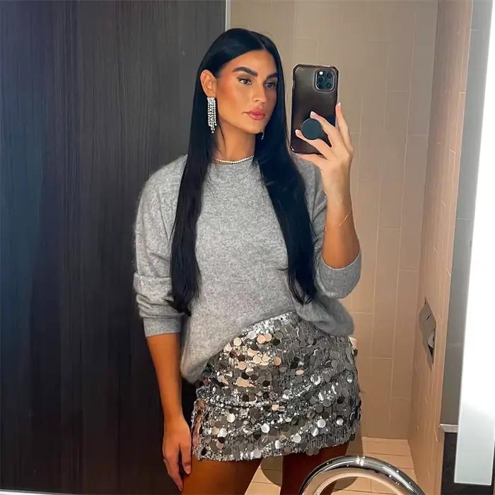 Paillettes argent brillant jupes courtes pour les femmes fête Sexy noir