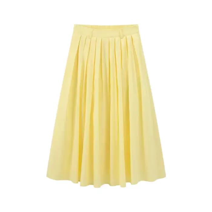 Femmes taille haute élastique a-ligne jupe Midi été fluide