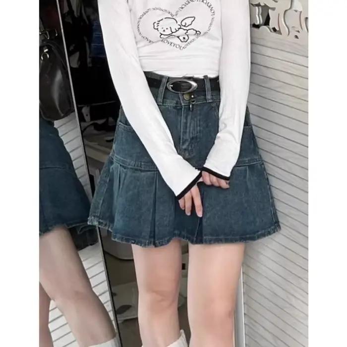 Jupe-short en jean bleu délavé vintage pour femme