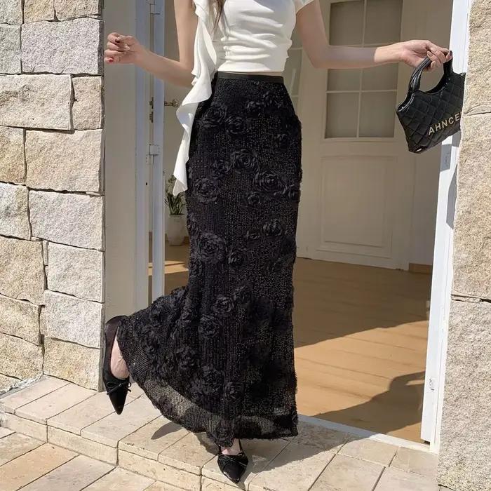 Jupe longue sirène à sequins pour femme