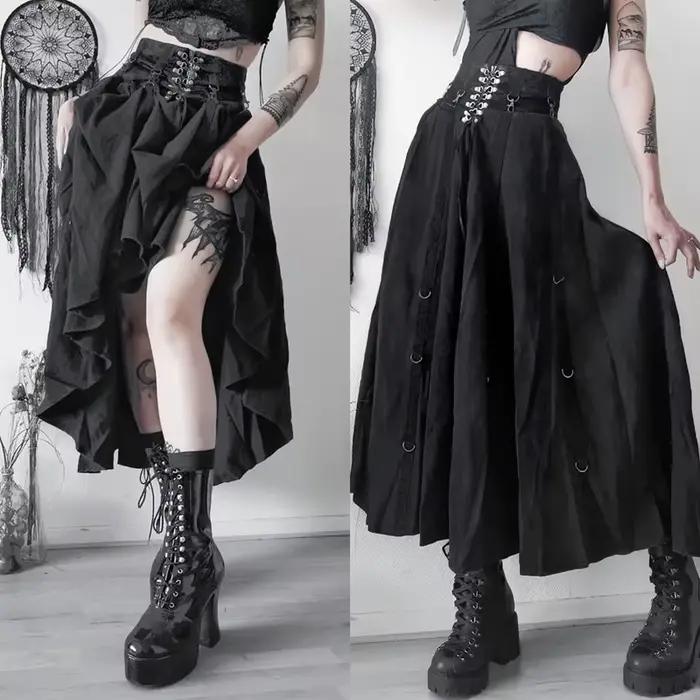 Jupe gothique féminine style Harajuku Emo Alternative Grunge taille haute ajustée polyester rivets pour femmes toutes saisons occassions spéciales