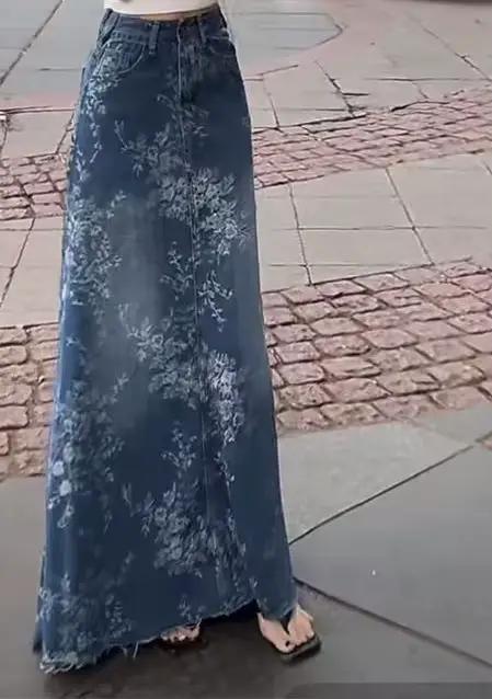 Jupe mi-longue en Denim à fleurs pour femmes
