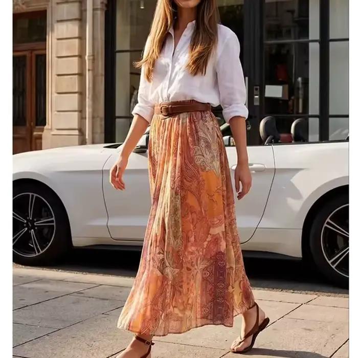 Jupe polyester imprimé SFSHB&ZA coupe régulière mi-mollet été 2026 pour femmes polyvalente confortable occasions spéciales