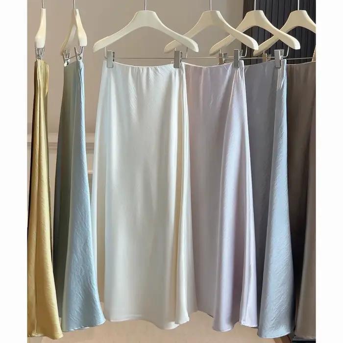 Jupe queue de poisson en satin fibre de polyester mi-mollet décontractée pour femmes occasions spéciales sorties nocturnes printemps automne