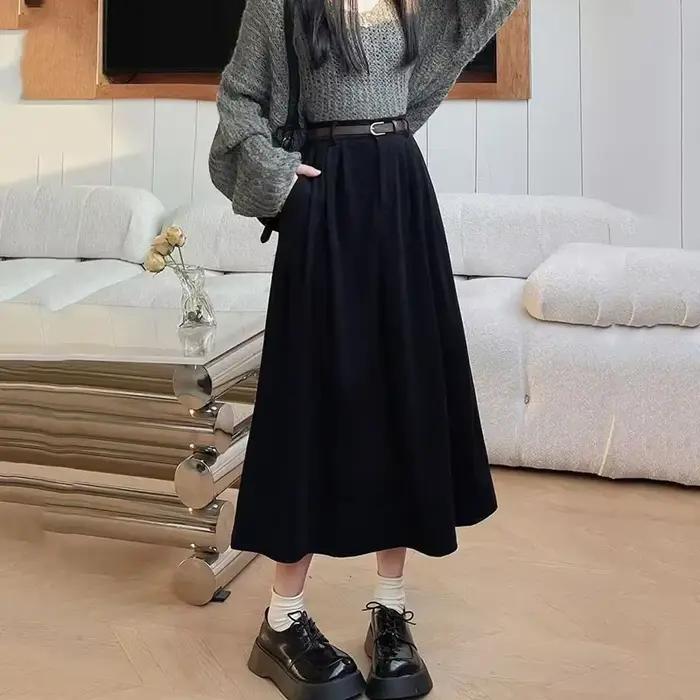 Jupe longue Vintage en velours côtelé pour femme