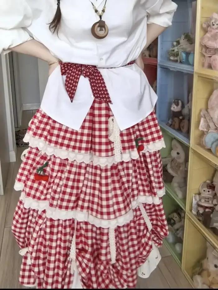 Mori – jupe à carreaux en dentelle pour filles