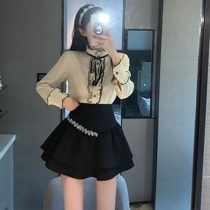 Jupe Courte Plissée en Mousseline de Soie pour Femme