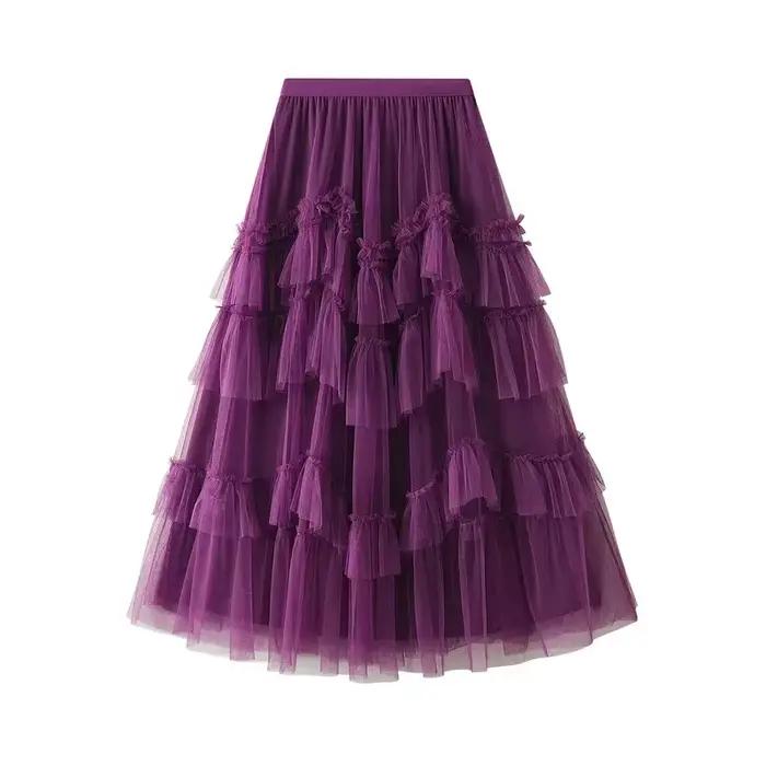 Femmes Tutu gâteau jupes élégant volants à plusieurs niveaux une ligne Tulle