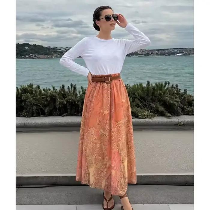 Jupe polyester imprimé SFSHB&ZA coupe régulière mi-mollet été 2026 pour femmes polyvalente confortable occasions spéciales